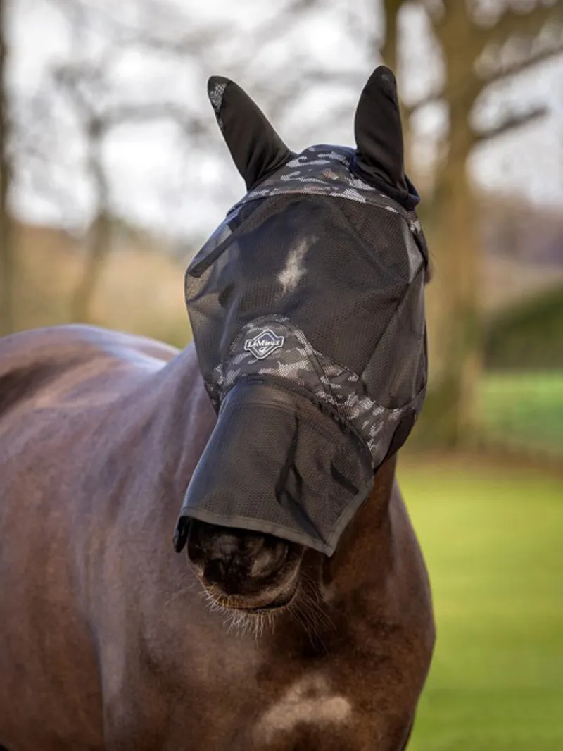 LeMieux Visor-Tek Full Fly Mask Camo Brown 2 LeMieux Visor-Tek Full Fly Mask Camo Brown - Image 2
