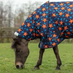 Mark Todd Mediumweight Pony Neck Cover In Navy/Orange Stars