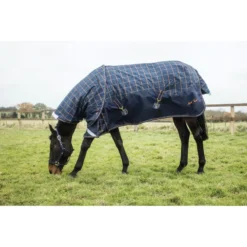 Mark Todd Mediumweight Turnout Rug In Navy/Orange/Beige Plaid