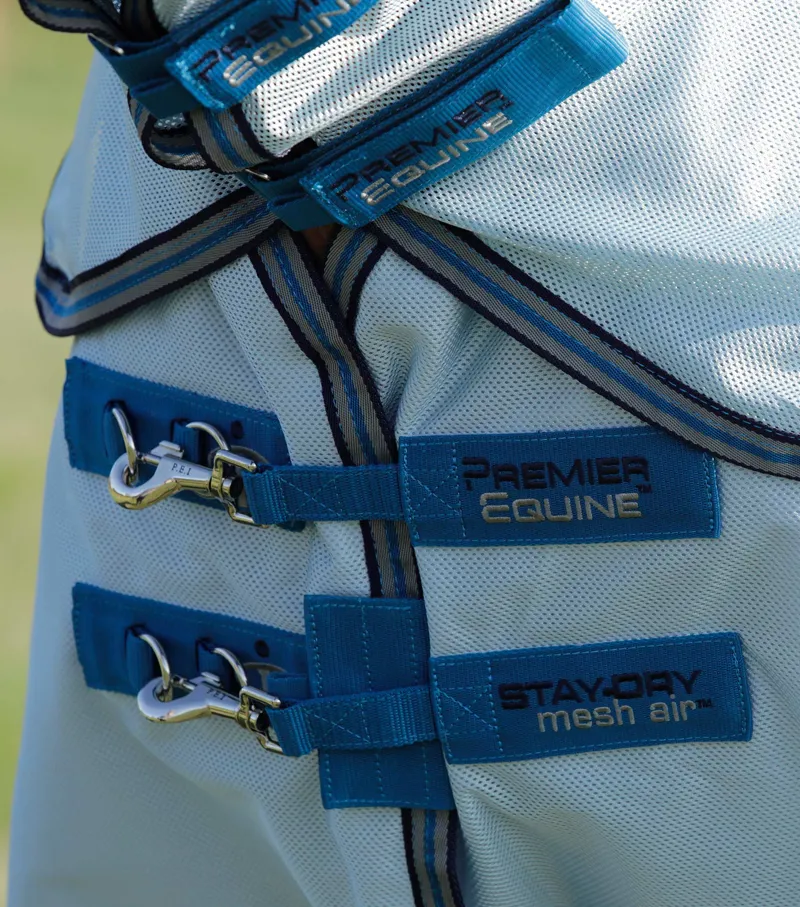 Premier Equine Stay-Dry Mesh Air Fly Rug With Surcingles Blue 3 Premier Equine Stay-Dry Mesh Air Fly Rug With Surcingles Blue - Image 3