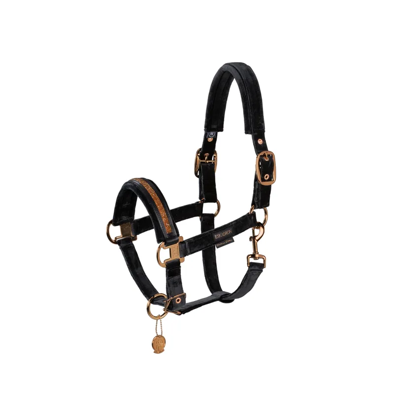 Eskadron Platinum Double Pin Velvet Jewel Headcollar - Black 1 Eskadron Platinum Double Pin Velvet Jewel Headcollar - Black