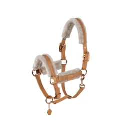 Eskadron Platinum Double Pin Metallic Faux Leather Faux Fur Headcollar - Cognac