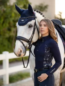 LeMieux Adour Fly Hood Navy -PREMIER EQUINE it03435 lifestyle adorebaselayer navy 2 copy 1